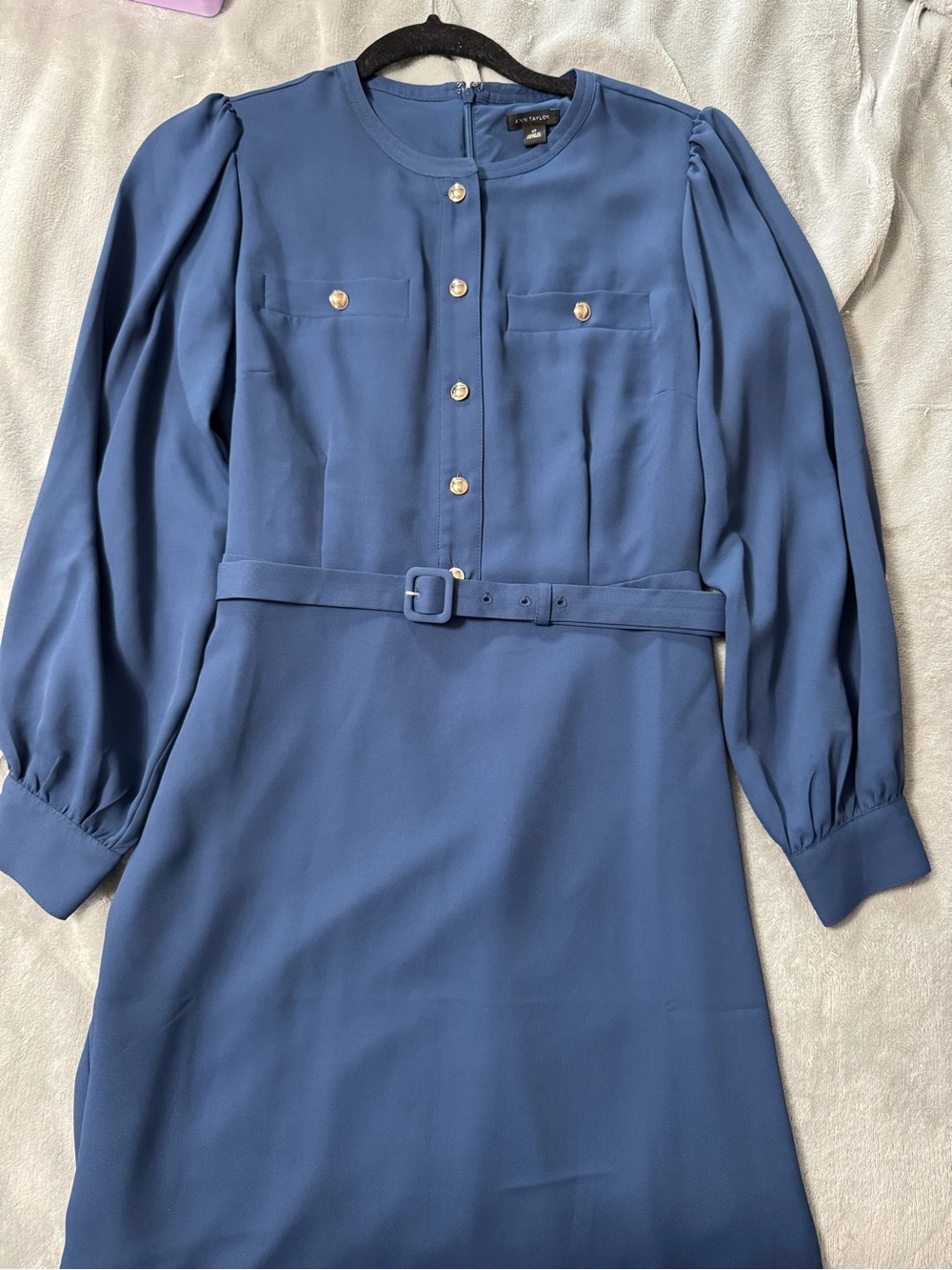 Ann Taylor Navy Long-Sleeve Midi Dress with Belt
